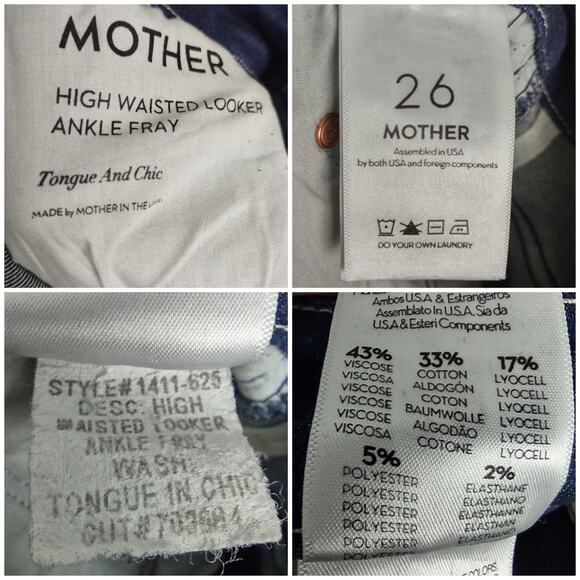 MOTHER High Waisted Looker Ankle Fray Jeans Tongue and Chic Size 26 - Picture 16 of 16